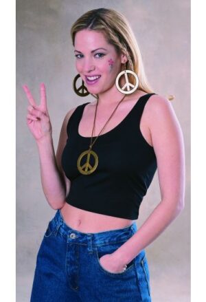 Peace sign necklace and earring set