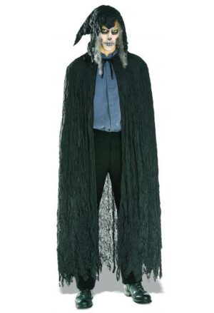 Black Crinkle Hooded Cape