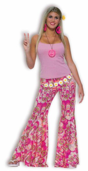 61659 Pink Bell Bottoms Flower Power Bell Bottoms