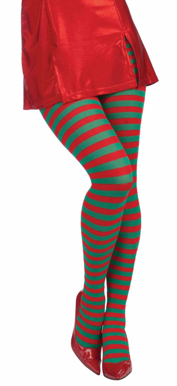 Red & Green Striped Tights