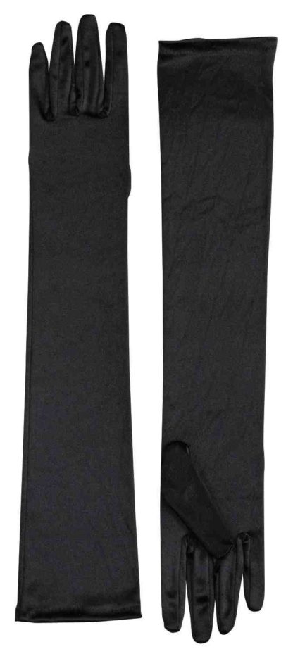 Long Satin Gloves - Black