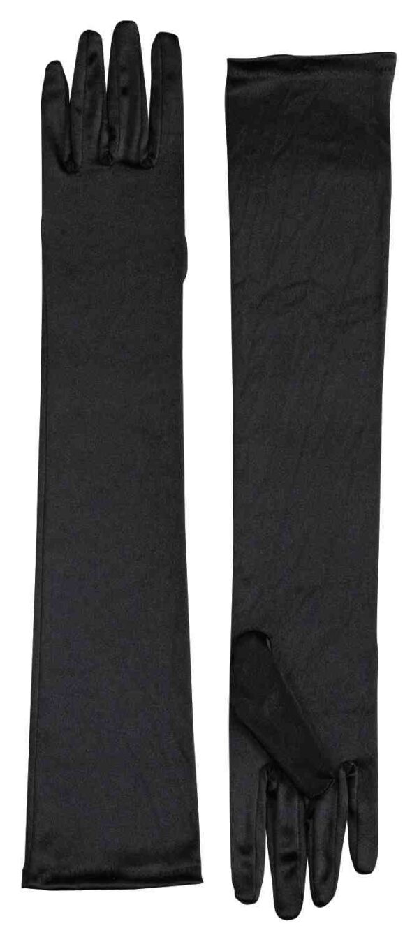 Long Satin Gloves - Black