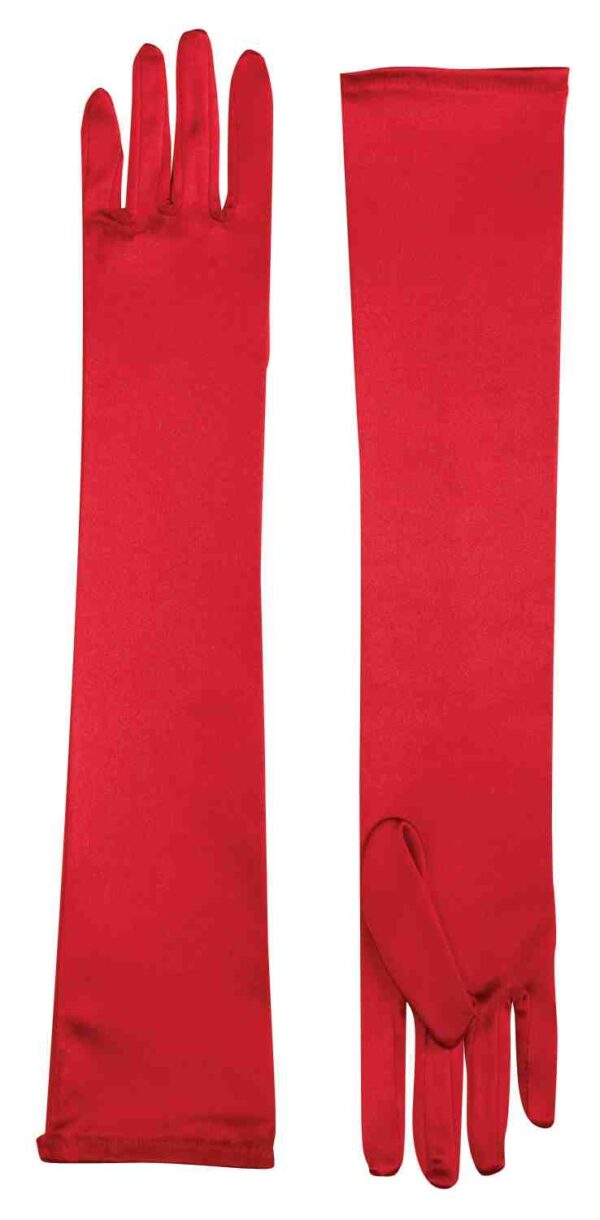 Long Satin Gloves - Red