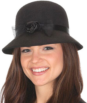 Black Felt Ladies Cloche Hat