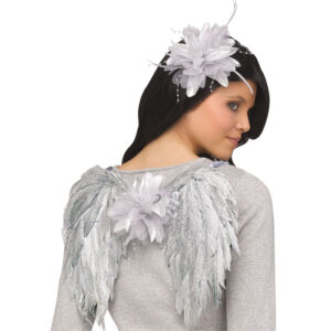 Fantasy Feather Wings & Headpiece - Silver