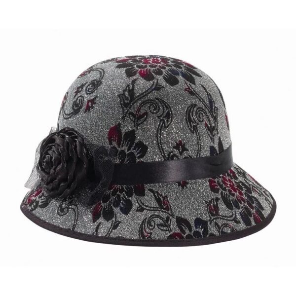 Flower Print Silver Flapper Hat