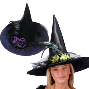 Fancy Feather Witch Hat with Rose