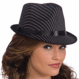 Ladies Black Pin Stripe Fedora