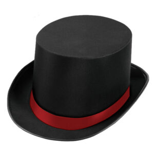 Black Satin Top Hat with Red Band