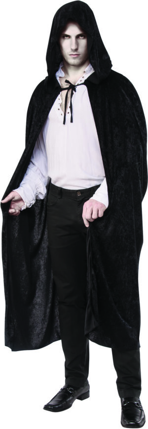 34266 Long Cape Blk M Full Length Velvet Cape with Hood - Black