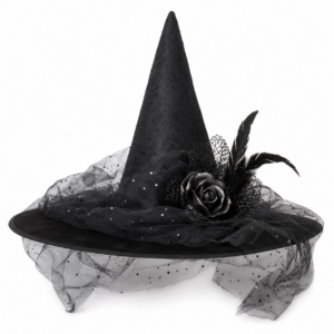 30068 BKAO Satin Witch Hat w/ Distressed Rose